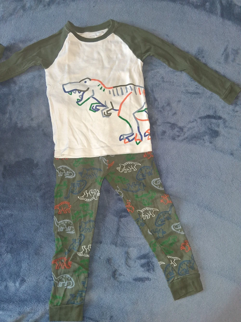 ​Wonder Nation Boys Pajama Set Size 5T Green White Dinosaur T Rex Pajamas ​Item